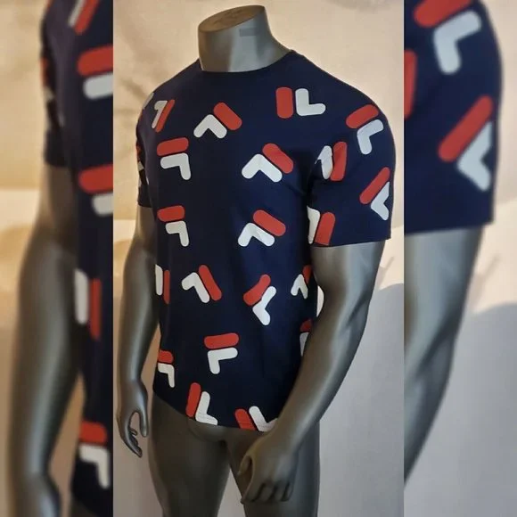 FILA AUTHENTIC TSHIRT MEN'S CREW NECK SHORT SLEEVE ALL OVER PRINT SIZE S NAVY - Picture 2 of 7